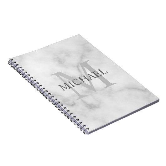 上品な白い大理石パーソナライズされたモノグラムと名前 ノートブック (右側)