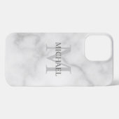上品な白い大理石パーソナライズされたモノグラムと名前 iPhoneケース (裏面横)