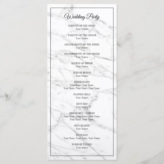 上品な白い大理石結婚の式プログラム プログラム (裏面)