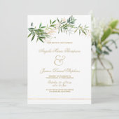 上品な白い緑の金ゴールドグリッター結婚の葉 招待状 (スタンド正面)