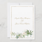 上品な白い緑の金ゴールドグリッター結婚の葉 招待状 (裏面)