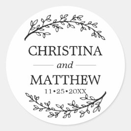 上品な白い黒いローレルの枝結婚の数 ラウンドシール