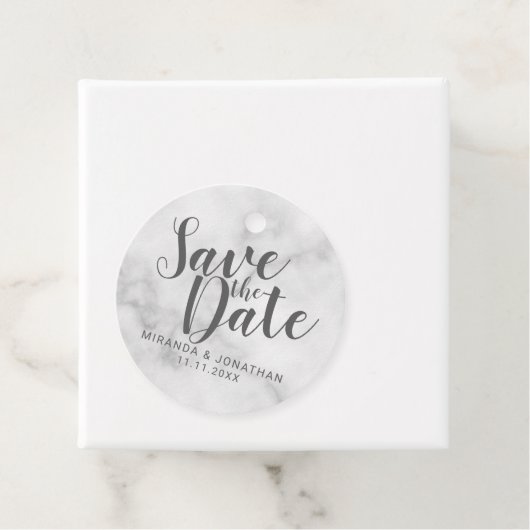 上品な白エレガント大理石の結婚式の日付を保存 フェイバータグ (インサイチュ)