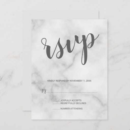 上品な白エレガント大理石ウェディングRSVP インビテーションポストカード (正面/裏面)