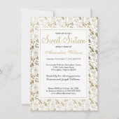 上品な白エレガント金ゴールドフローラフレーム甘い16 招待状 (正面)