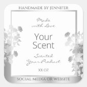 上品な白フローラ製品包装ラベル銀 スクエアシール (正面)