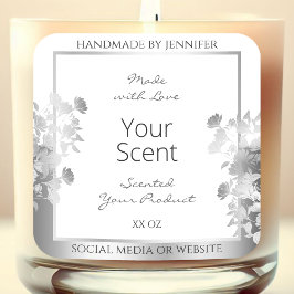 上品な白フローラ製品包装ラベル銀 スクエアシール