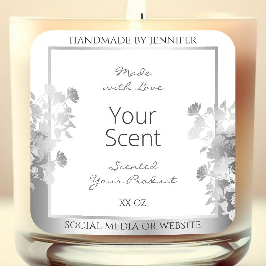 上品な白フローラ製品包装ラベル銀 スクエアシール