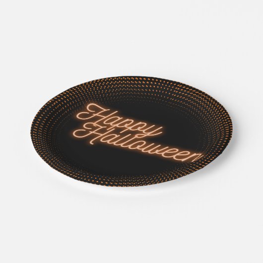 上品な白熱［赤熱］光を放つハッピーハローウィン ペーパープレート (アングル)