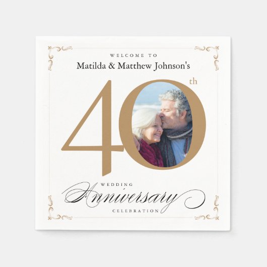 上品な白金ゴールド書道40周年記念 スタンダードカクテルナプキン (正面)