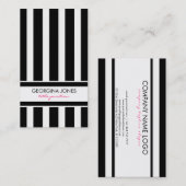 上品な白黒のストライプパターン 名刺 (正面/裏面)
