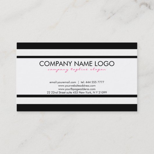 上品な白黒のストライプパターン 名刺 (裏面)