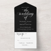 上品な白黒の書道台本結婚の オールインワン招待状 (内側)