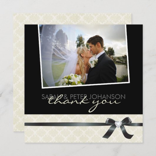 上品な白黒は写真カード感謝していしています サンキューカード (正面/裏面)