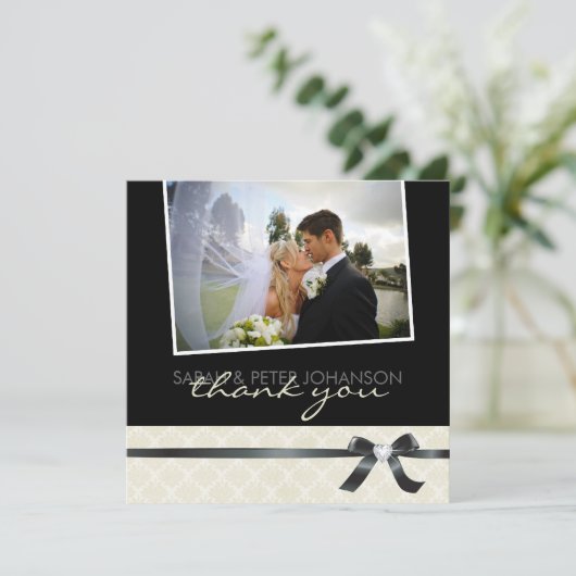 上品な白黒は写真カード感謝していしています サンキューカード (スタンド正面)