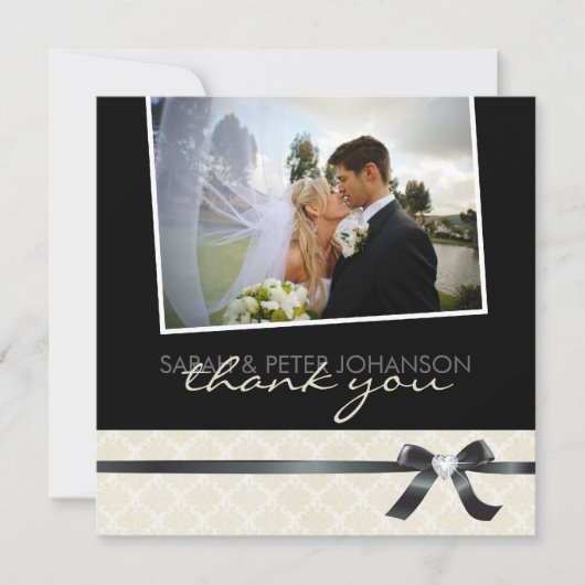 上品な白黒は写真カード感謝していしています サンキューカード (正面)