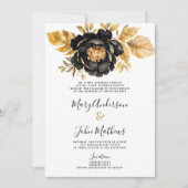 上品な白黒アイボリー金ゴールド牡丹結婚フローラ 招待状 (正面)