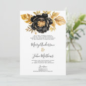 上品な白黒アイボリー金ゴールド牡丹結婚フローラ 招待状 (スタンド正面)