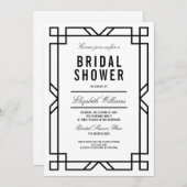 上品な白黒アールデコフレームブライダルシャワー 招待状 (正面/裏面)