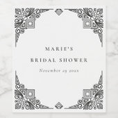 上品な白黒アールデコ華美ブライダルシャワー ワインラベル (シングルラベル)