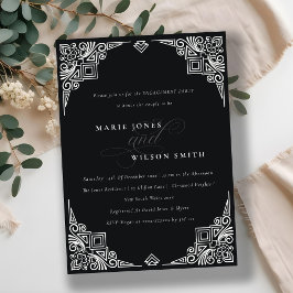 上品な白黒アールデコ華美婚約 招待状