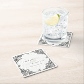 上品な白黒アールデコ華美結婚ズ スクエアペーパーコースター (インサイチュ)