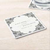 上品な白黒アールデコ華美結婚ズ スクエアペーパーコースター (アングル)