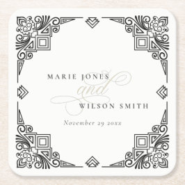 上品な白黒アールデコ華美結婚ズ スクエアペーパーコースター
