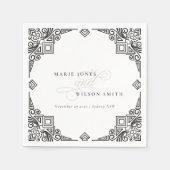 上品な白黒アールデコ華美結婚ズ スタンダードカクテルナプキン (正面)