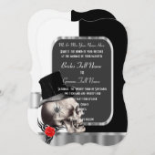 上品な白黒ゴシック様式スカルの結婚式 招待状 (正面/裏面)