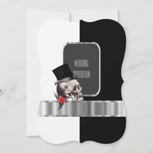 上品な白黒ゴシック様式スカルの結婚式 招待状 (裏面)