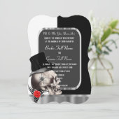 上品な白黒ゴシック様式スカルの結婚式 招待状 (スタンド正面)