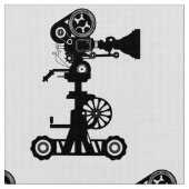 上品な白黒シネカメラモチーフ ファブリック (クローズアップ)