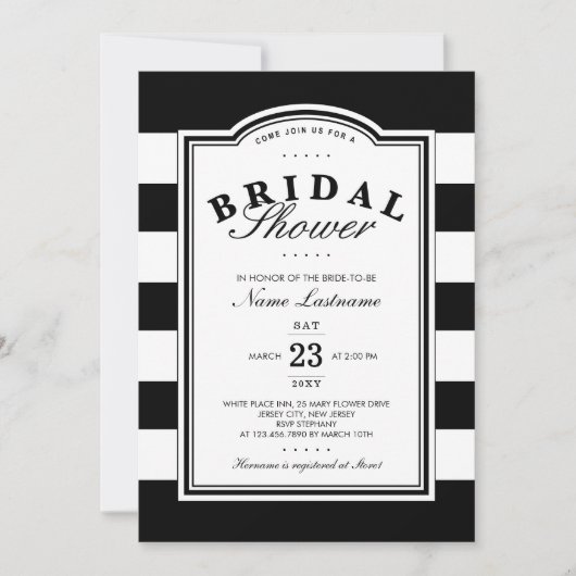 上品な白黒ストライプのブライダルシャワー招待状 招待状 (正面)