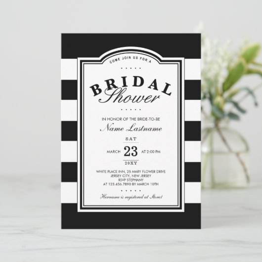 上品な白黒ストライプのブライダルシャワー招待状 招待状 (スタンド正面)