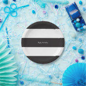 上品な白黒ストライプの紙プレート ペーパープレート (パーティー)