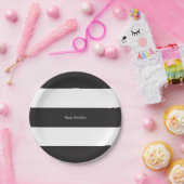 上品な白黒ストライプの紙プレート ペーパープレート (パーティー)