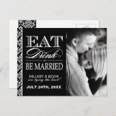 上品な白黒ダマスク日付を保存 案内ポストカード (正面/裏面)