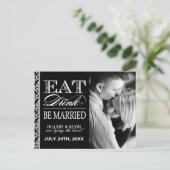 上品な白黒ダマスク日付を保存 案内ポストカード (スタンド正面)