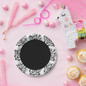 上品な白黒ダマスク織 ペーパープレート (パーティー)