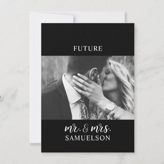 上品な白黒ハート婚約パーティ写真 招待状 (裏面)