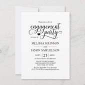 上品な白黒ハート婚約パーティ写真 招待状 (正面)