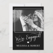 上品な白黒ハート婚約パーティ写真 招待状 (正面)