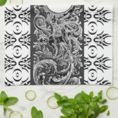 上品な白黒バロックのパターカスタマイズン キッチンタオル (折り畳み)