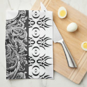 上品な白黒バロックのパターカスタマイズン キッチンタオル (四つ折り)