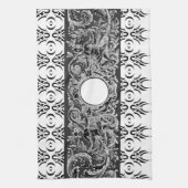 上品な白黒バロックのパターカスタマイズン キッチンタオル (縦)