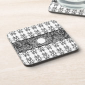 上品な白黒バロックのパターカスタマイズン コースター (左側)