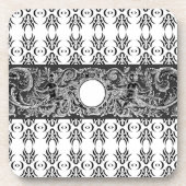 上品な白黒バロックのパターカスタマイズン コースター (正面)