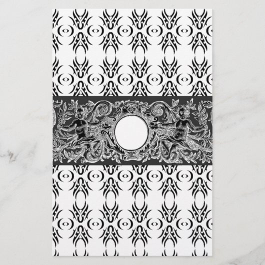 上品な白黒バロックのパターカスタマイズン 便箋 (正面)