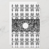 上品な白黒バロックのパターカスタマイズン 便箋 (正面/裏面)